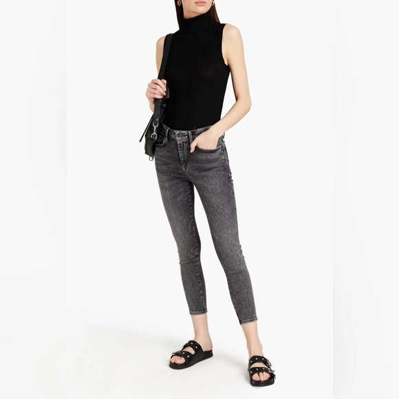 Frame Denim Denim - FRAME Le One Skinny Mid-Rise Skinny Jeans In Dark Gray Wash Size 1 Cropped